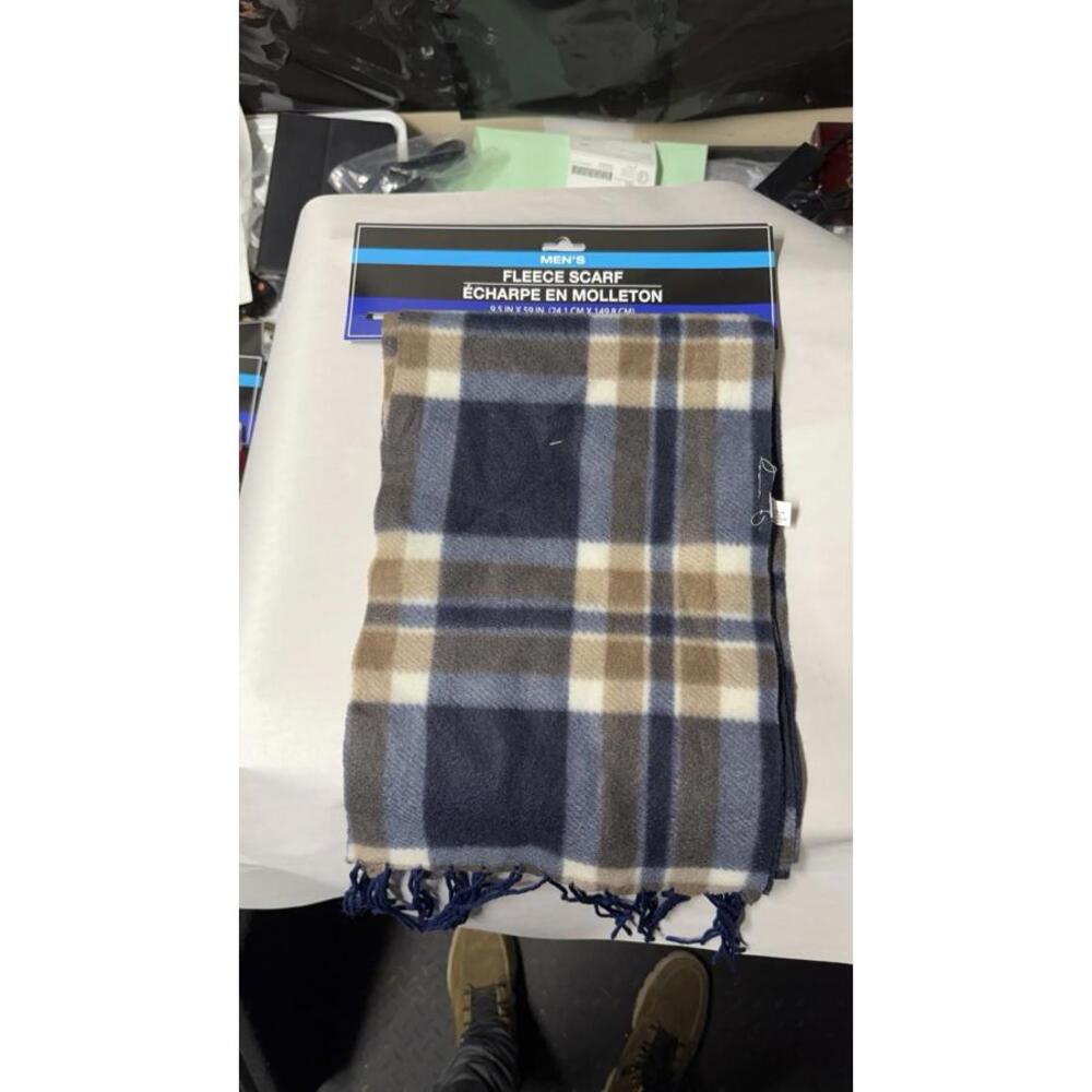 Men's Fleece Scarf Plaid Blue Brown 9.5x59" Soft‎ Winter Warm Neckwear New
